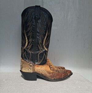 Dan Post Exotic Pyhton Snakeskin Boots Womens Size 7.5 Black/Gold